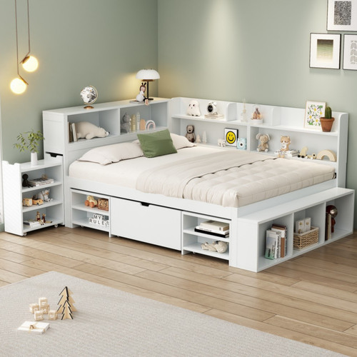 4ft6 double wooden storage bed - 4ft6,